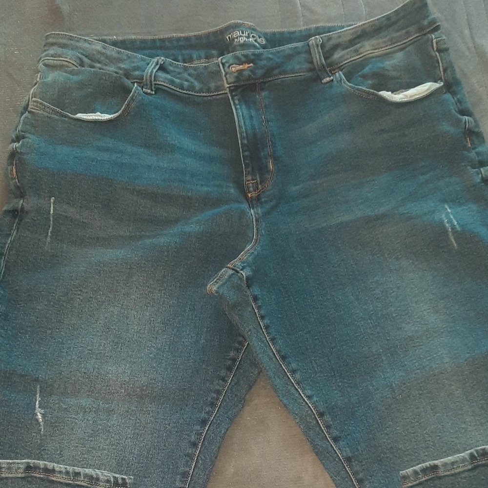Blue High Rise Jeans with Distressed Details